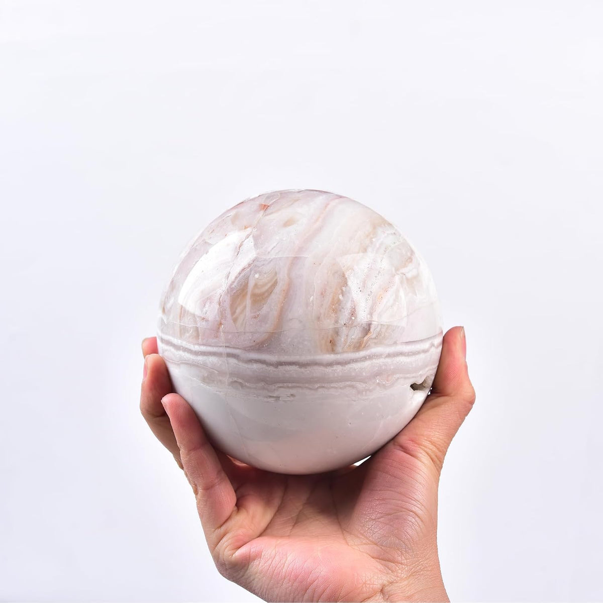 JIC Gem Extra Large Pink Agate Crystal Sphere,Decorative Crystal Ball Pink Gemstone Sphere for
