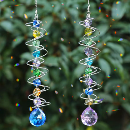 Sun Catchers, 2pcs Gazing Ball Spiral Tail Wind Spinners Crystal Suncatcher Prism Hanging Crystals