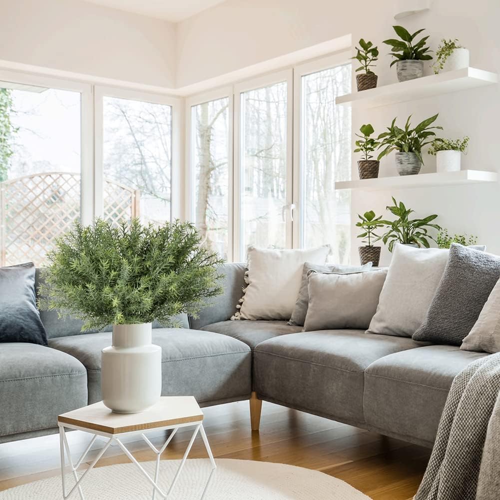 Artificial Rosemary Stems Fake Greenery Plants Faux Bushes Shrubs in Frosted Green for Decor Home