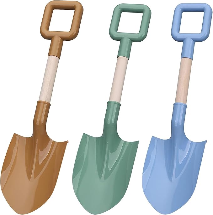 Wood Handle Beach Shovel for Kids Digging, Sand Spade Sandbox Toy for Kids 4-12, Safe Plastic