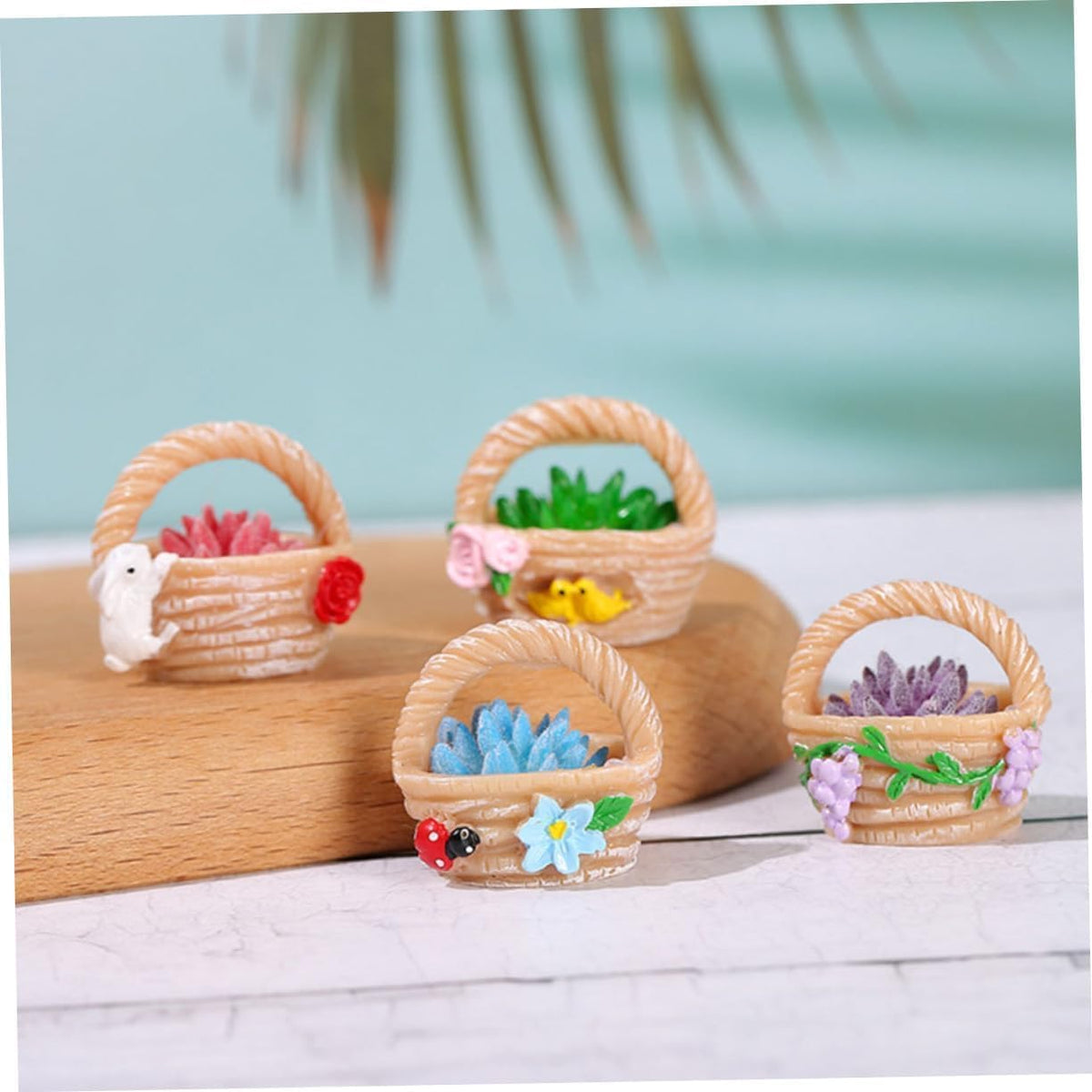 4 Pieces Mini Succulent Plant Resin Ornaments - Cute Car Dashboard Figurines Flower basket Set
