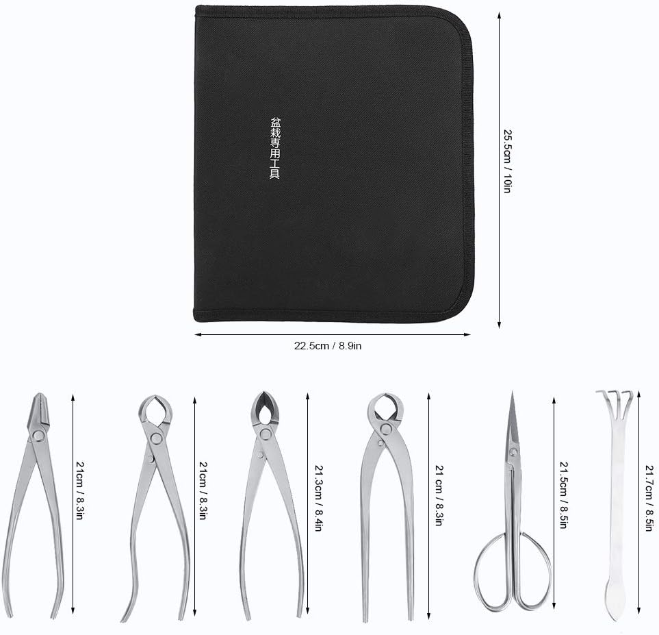Bonsai Tools Set, 6pcs Stainless Steel Bonsai Garden Plant Tree Scissors Trimming Cutting Tool Set