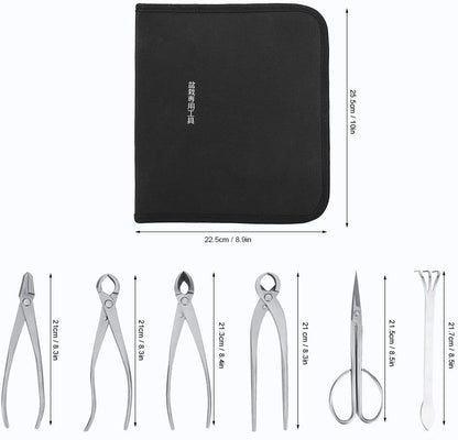 Bonsai Tools Set, 6pcs Stainless Steel Bonsai Garden Plant Tree Scissors Trimming Cutting Tool Set