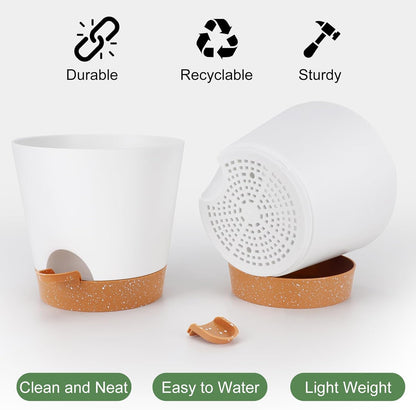 8-Inch Plant Pots, Self-Watering Planters with Drainage Holes & Saucers for Indoor and Outdoor