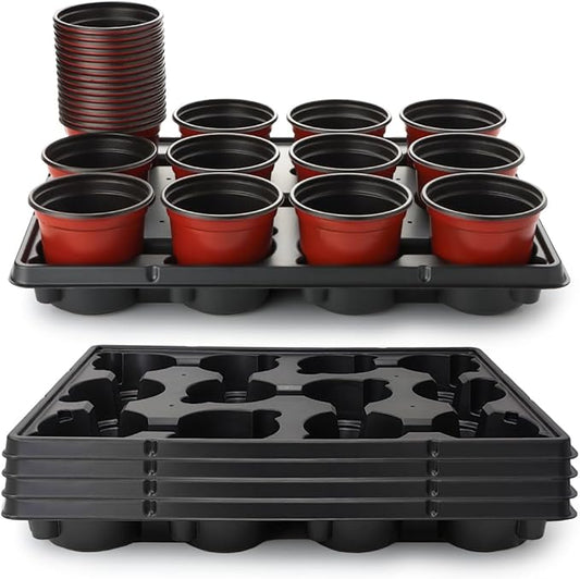 4 inch Round Nursery Pots 60pcs, 12 Cell Nursery Pots Trays 5 Pcs, Sturdy Seeds Starting