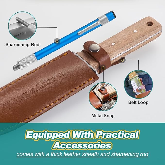 Berry&Bird Hori Hori Garden Knife with Leather Sheath, Premium Gardening Soil Knife with 6"