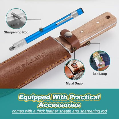 Berry&Bird Hori Hori Garden Knife with Leather Sheath, Premium Gardening Soil Knife with 6"