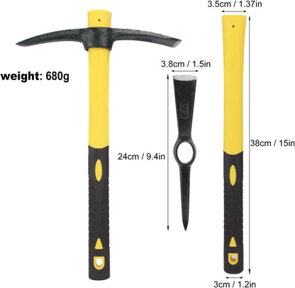 3 Packs 15 Inch Garden Pick Axes with Fiberglass Handle，Hand Pickaxe, Cast Steel of Pick Axes Head