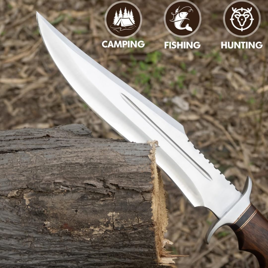 17 Inch D2 Large Bowie Knife with Sheath, Fixed Blade Hunting Knife, used for Bushcraft, Outdoor
