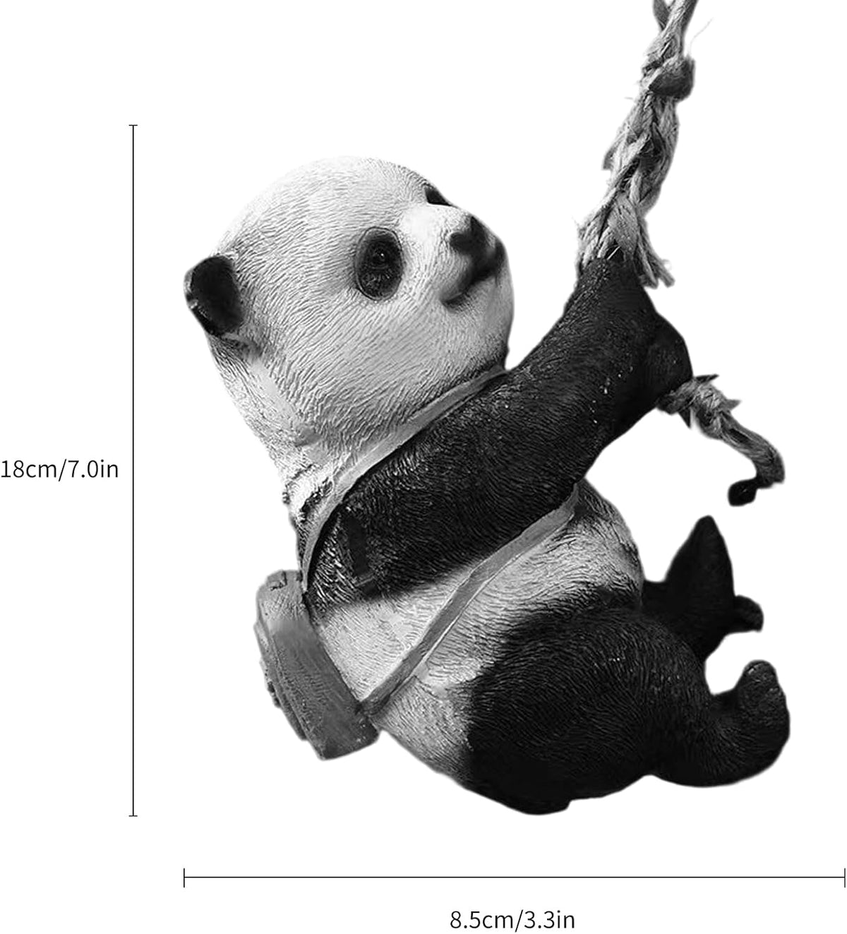 Outdoor Panda Resin Hanging - Rope Decor Statue, Animal Suspended Ornament, Ideal for Patio, Lawn &