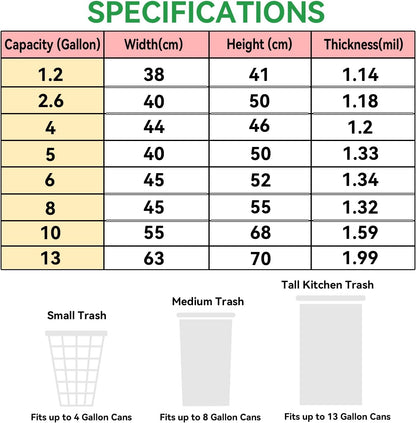 13 Gallon Trash Bags Drawstring, Pack of 20, Garbage Bags, 1.99Mil Thickness, 63x70cm, 16.8g/pcs