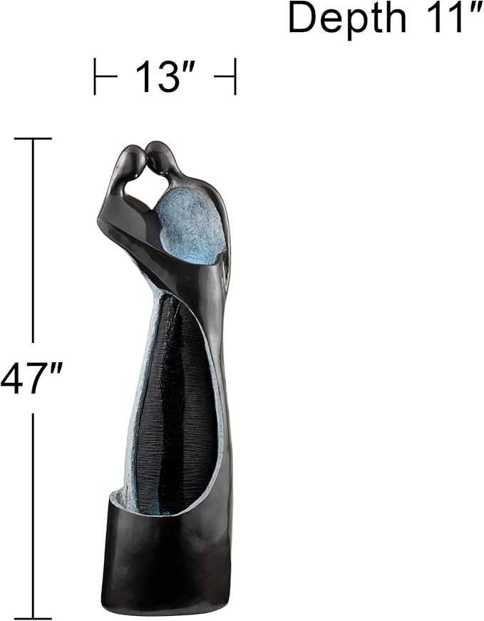 Modern Couple 47" High Large Indoor Outdoor Decor Black Resin Floor Fountain with Light LED Tall