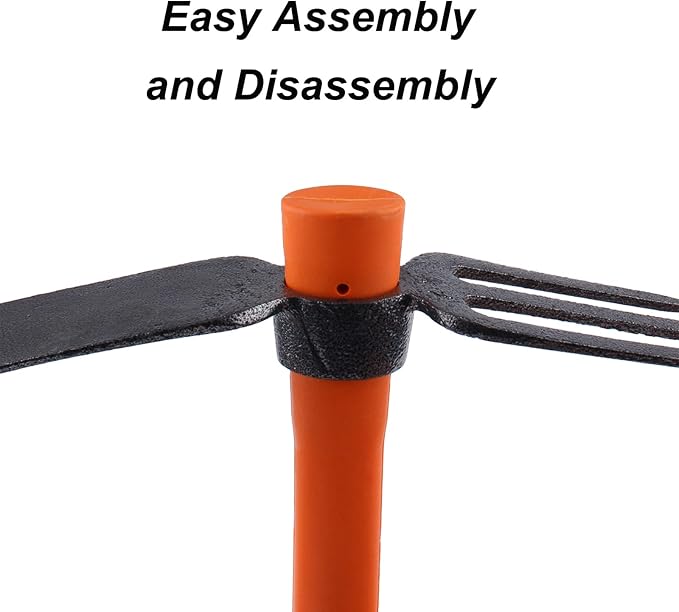 3 Sprongs Dual Head Rake Hoe with Heavy Duty Forged Adze and Ergonomic Non-Slip Handle for