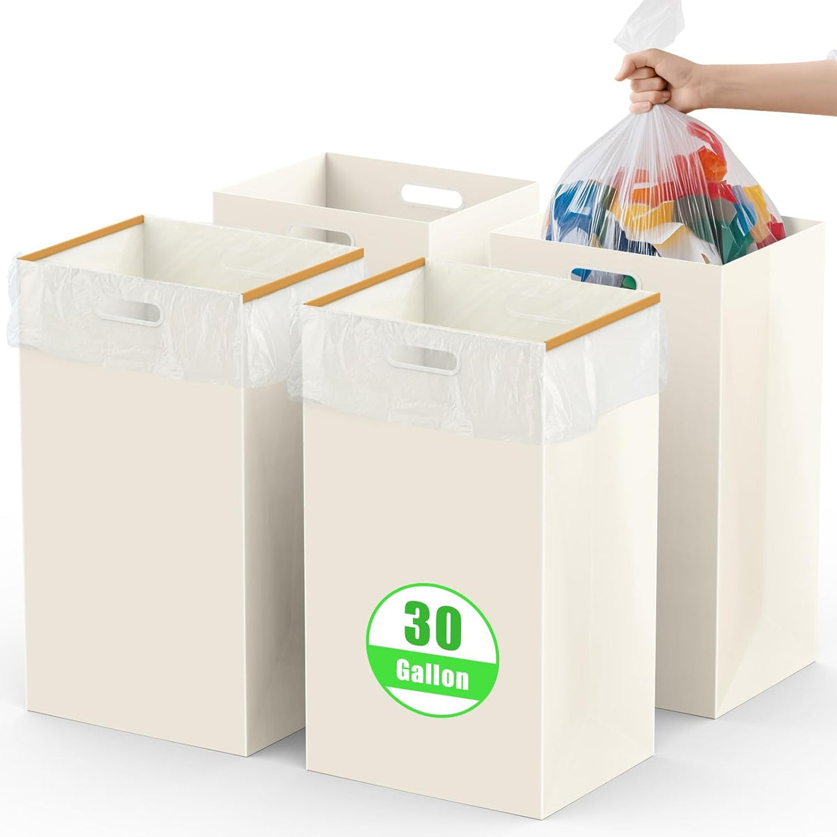 30 Gallon Disposable Trash Cans with Built-in Handles, 4 Pack Extra Large Portable Trash Can