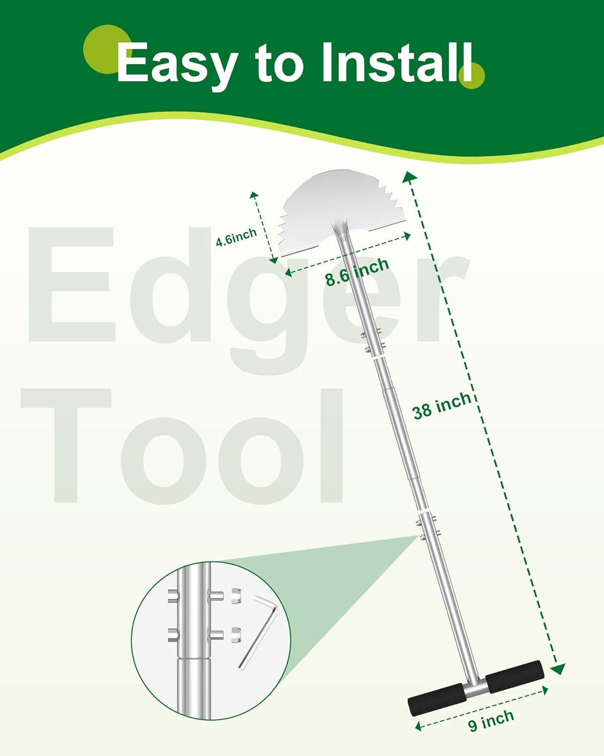 Serrated Edger Lawn Tool - Half Moon Shovel with Softer T-Handle, Lawn Edger for Yard, Garden
