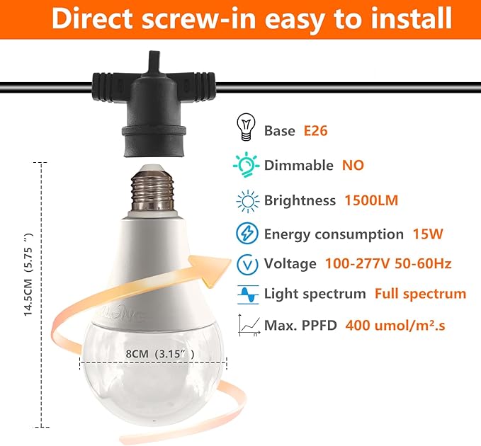 Grow Light Bulbs LED Growth Bulb A25 Full Spectrum String Plant Light Houseplant Growting Lamp