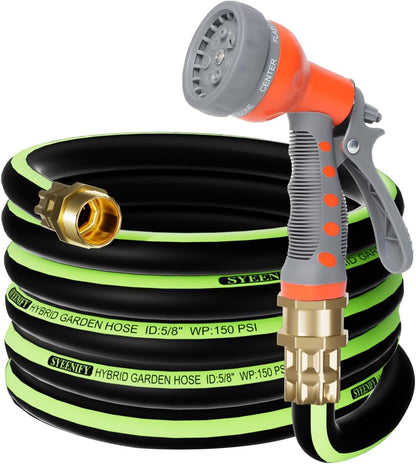 SYEENIFY Kink Free Garden Hose 25ft 5/8", Heavy Duty Hybrid Water Hose, Ultra Durable Flexible