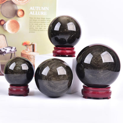 JIC Gem Large Golden Obsidian Crystal Sphere Quartz Crystal Ball with Stand Healing Ornament