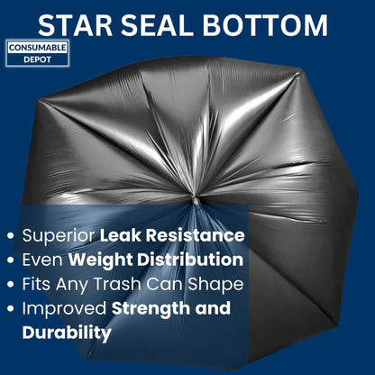 55 Gal Trash Bags | 150 Count | 36" X 60" Black Extra-Large Garbage Bags for Big Jobs