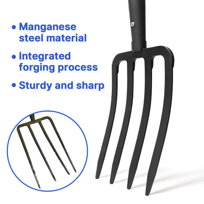 WIKER Pitchfork,Pitchforks for Gardening Digging Composting Spading,4Tines Garden Fork witn