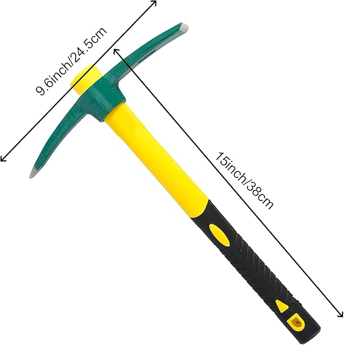 2 PCS Pick Mattock Hoe Heavy Duty, Gardening Hand Pick with 15 Inch Shock Absorption Rubber Handle