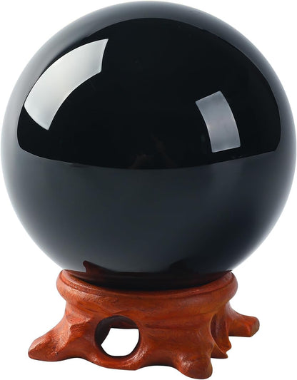 Modaier Black Small Obsidian Crystal Ball 60mm/2.3 inch with Rose Wooden Stand and Gift Box for