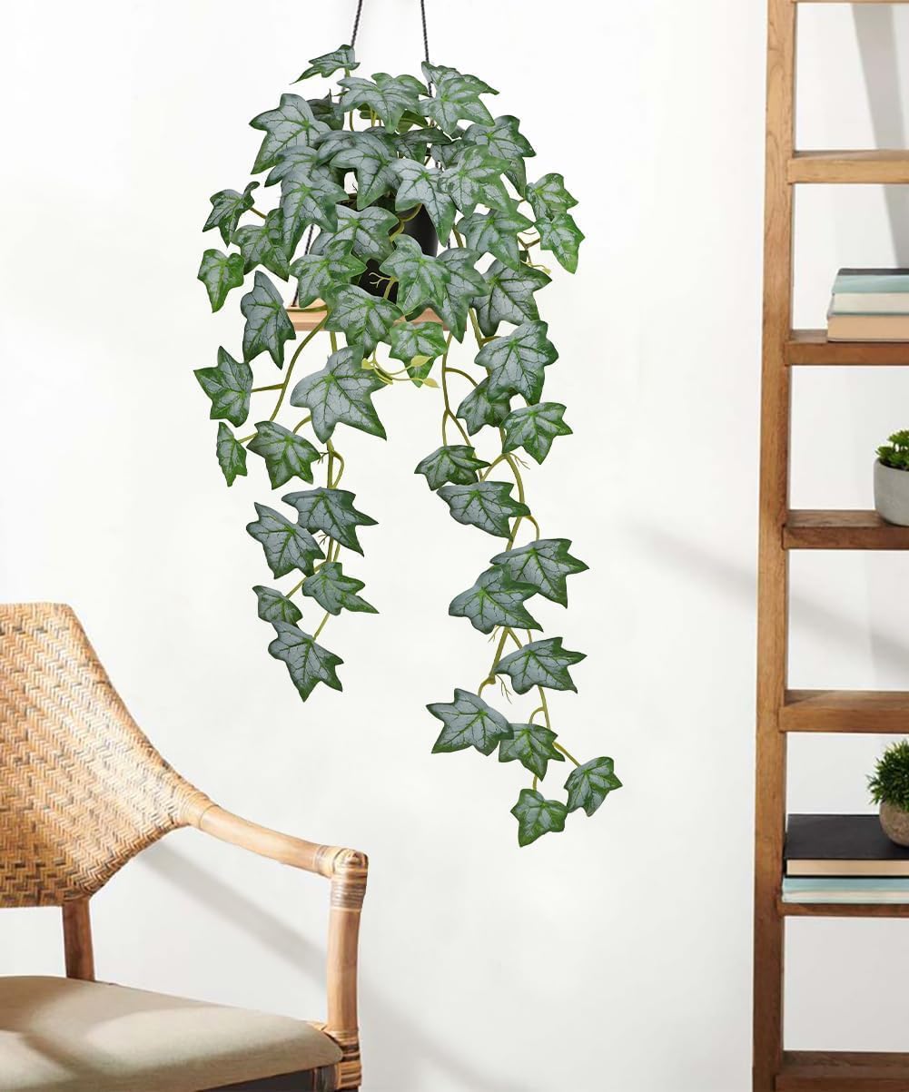 Realistic Fake Pothos Ivy Plant with Pot Artificial Leaves Featuring a White Frosted Finish for