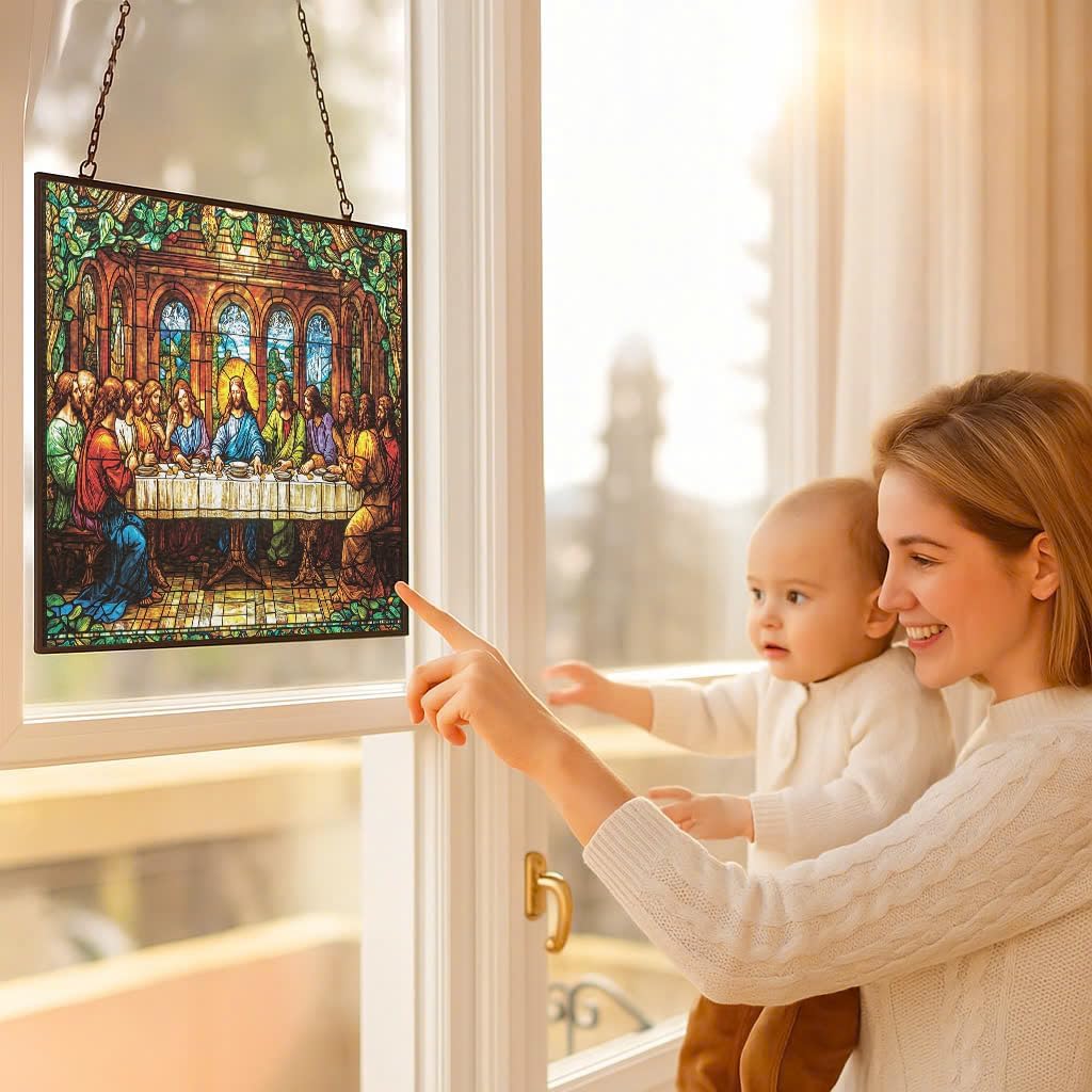 Customized Rectangle Art Nouveau Last Supper Stained Glass Suncatcher Stained Glass Window Hanging