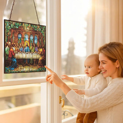 Customized Rectangle Art Nouveau Last Supper Stained Glass Suncatcher Stained Glass Window Hanging