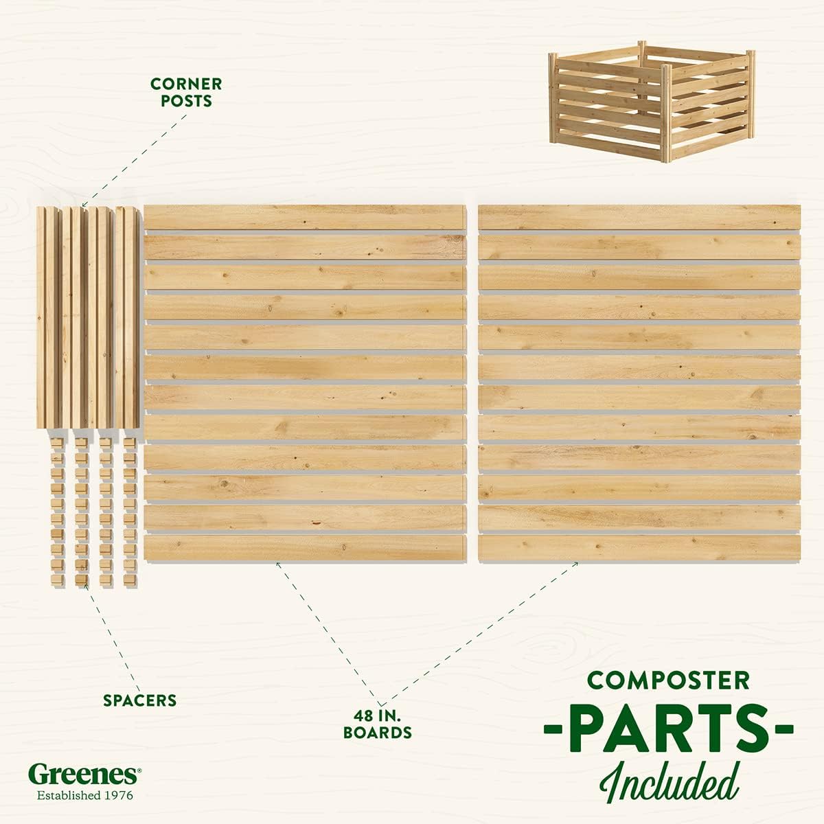 Greenes Fence Cedar Wood Composter, 48" L x 48" W x 31" H / 309.17 gallons - Made in USA with North