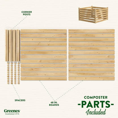 Greenes Fence Cedar Wood Composter, 48" L x 48" W x 31" H / 309.17 gallons - Made in USA with North