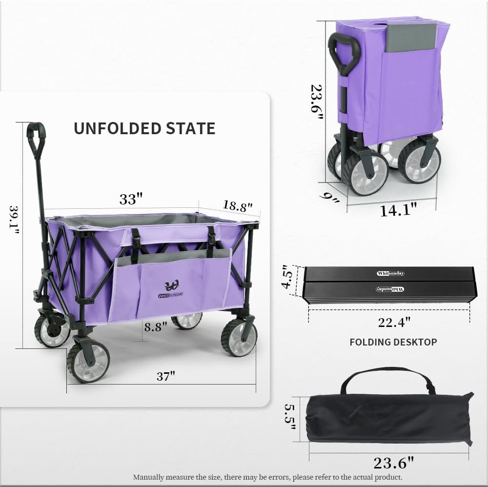 Whitsunday Folding Collapsible Utility Wagon, 400Lbs Heavy Duty Outdoor Park Beach Wagon with Table