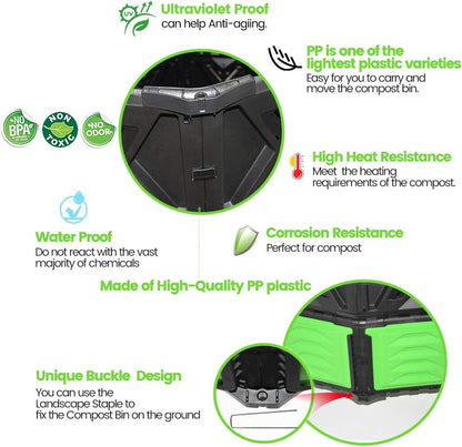 SQUEEZE master XXL Large Compost Bin Outdoor- 720L /190 Gallon-Easy Assembly-No Screws-Sturdy&