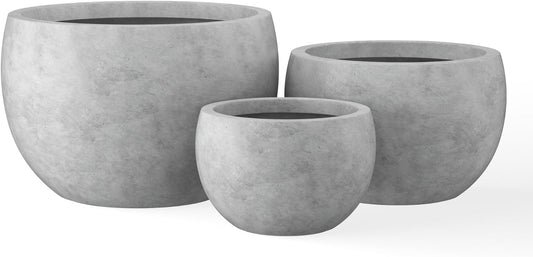 Kante 19.9",15.7",11.8" Dia Round Concrete Planter Set of 3, Outdoor/Indoor Large Bowl Plant Pots