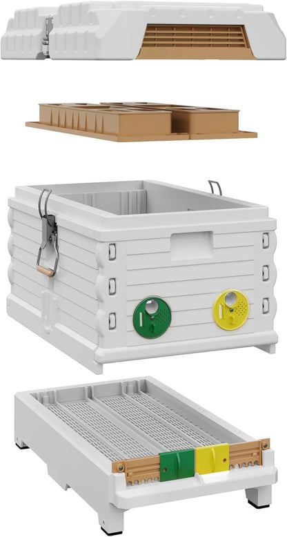 Apimaye Insulated 7 Frame Langstroth Nucleus Assembled Bee Hive Set (White Hive with No Frames)