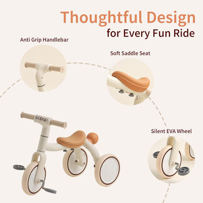 4-in-1 Toddler Tricycle with Adjustable Push Handle for 1-4 Year Old,Birthday Gift and Toy for Boys