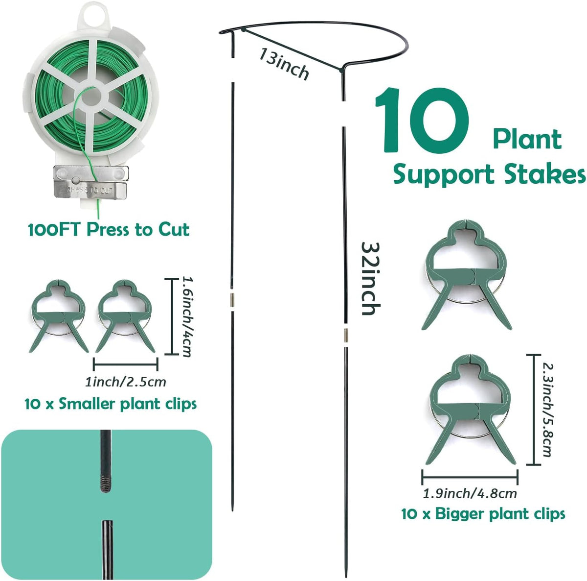 32 inch Plant Support Stakes, 10 Pack Half Round Metal Garden Plant Stake Heavy-Duty Plant Support