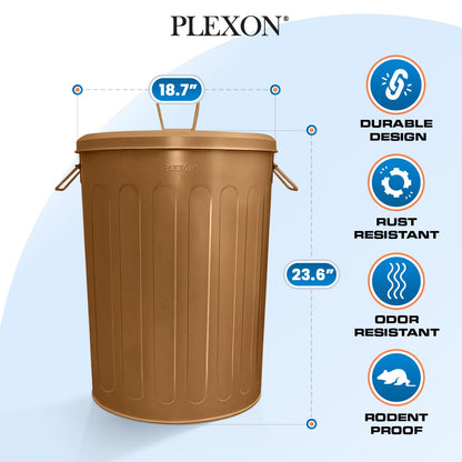 Plexon Large Metal Trash Can with Lid 20 Gallon, Decorative Outdoor Trash Can Heavy Duty Galvanized