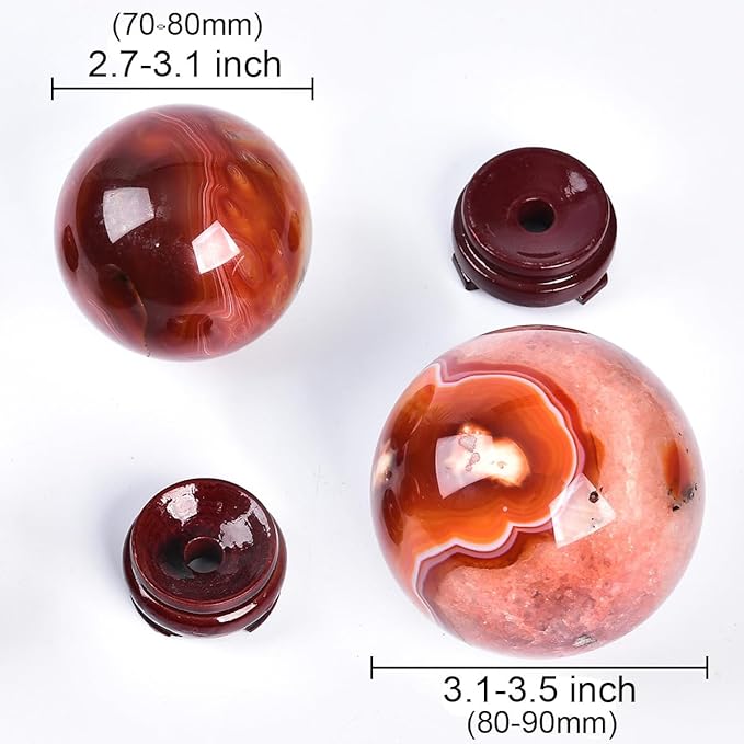 JIC Gem 3.1-3.5 inch(80-90mm) Large Red Agate Large Crystal Ball Round Healing Crystals Decorative