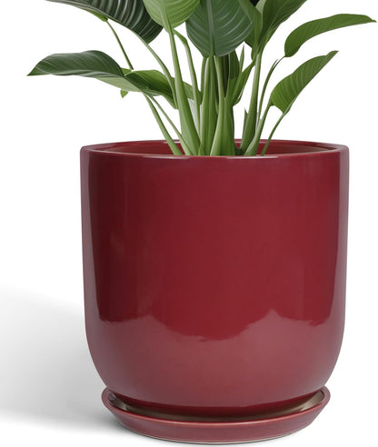 Ceramic Pots for Plants - 12 Inch Plant Pot Indoor with Drainage Hole and Saucer Large Planter
