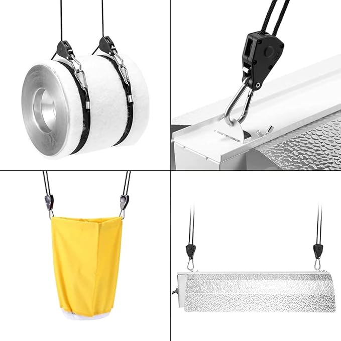 4 Pairs 1/8 Inch Adjustable Heavy Duty Ratchet Hanger Grow Light Fixtures Rope Clip Hangers Hanging