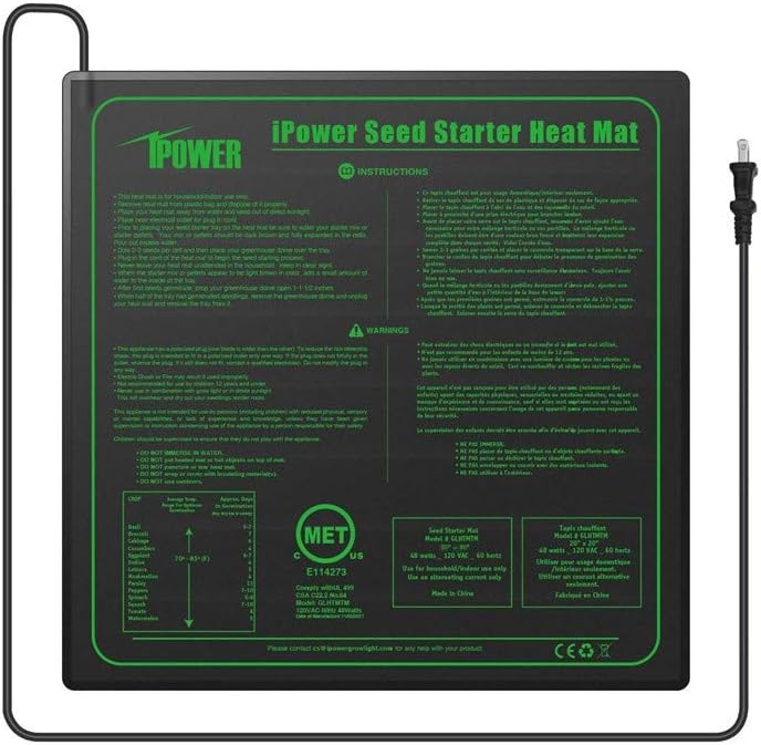 iPower GLHTMTM-A 20" x 20" Waterproof Durable Seedling Heat Mat Warm Hydroponic Plant for Indoor
