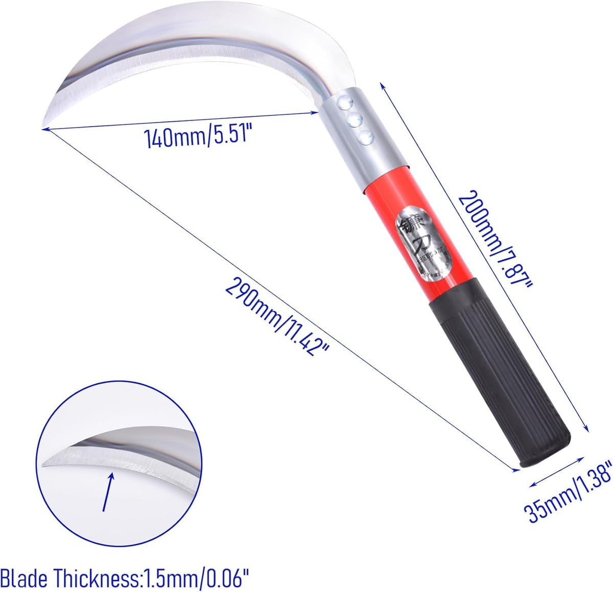 1pce 290mm/11.42in Carbon Steel Billhook Brush Clearing Sickle for Grass,Weeding Tools for