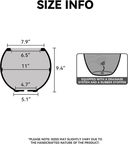 Kante Round Concrete Flower Pot, 11 Inch Dia (7.9" Opening) Sphere Shape Design Planter with