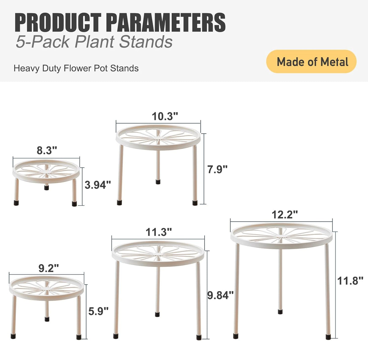 Plant Stand,5 Pack Heavy Duty Flower Pot Stands,Metal Decoration Racks,Round Plant Shelf for