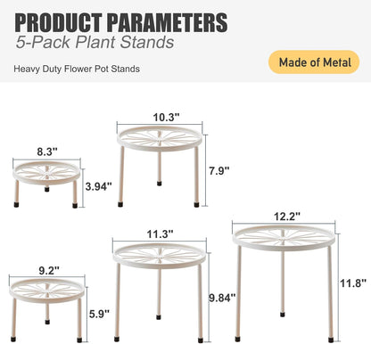 Plant Stand,5 Pack Heavy Duty Flower Pot Stands,Metal Decoration Racks,Round Plant Shelf for