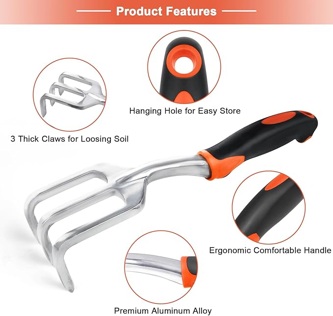 Garden Tool Set, 2 Pack Heavy Duty Gardening Tools Set Include Garden Shovel and Hand Rake Claw