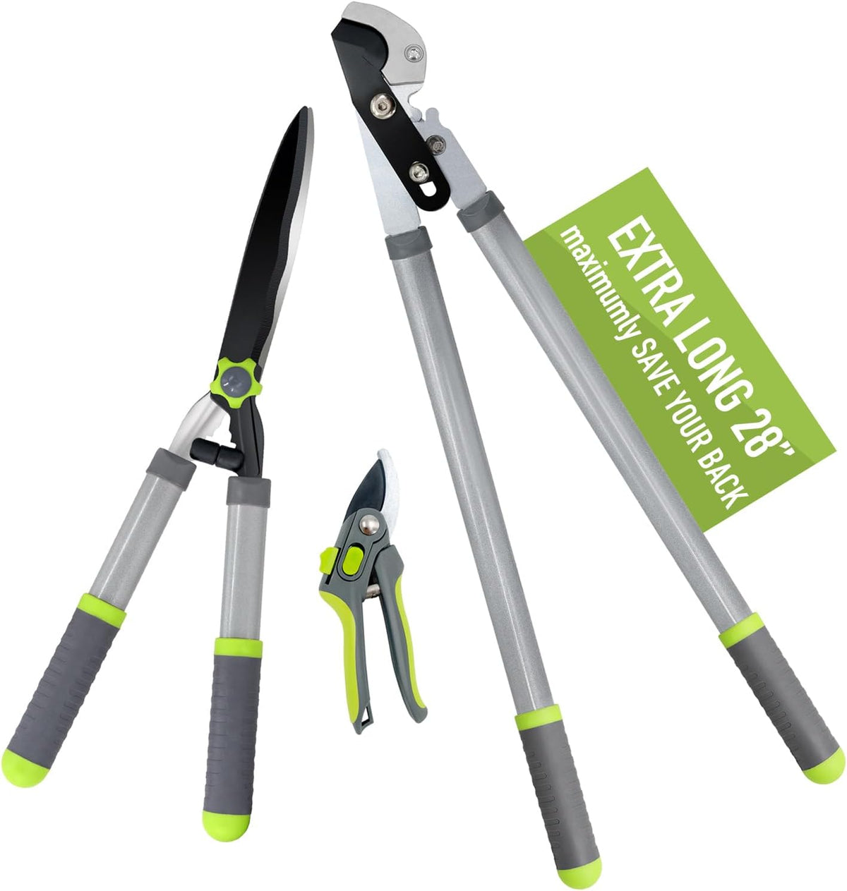 Garden Loppers Pruning Shears, Updated 3PCS Hedge Clippers Combo Set, Branch Cutter with Compound