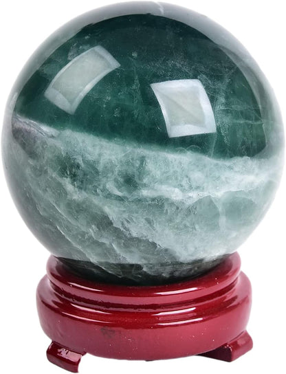 JIC Gem Natural Green Fluorite Quartz Crystal Ball Sphere Healing Crystal Sphere Decorative Ball