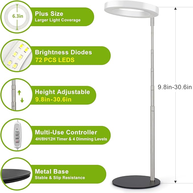 LORDEM Grow Light, LED Plant Light for Indoor Plants Growing, Full Spectrum Desk Growth Lamp with